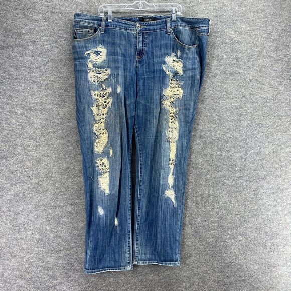 Torrid Jeans Women 20 Plus Blue Denim Dark Wash High Rise Distressed Skinny - Picture 1 of 12